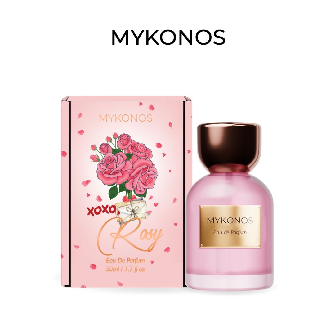 Mykonos Xoxo Rosy Eau de Parfum – bottle and box
